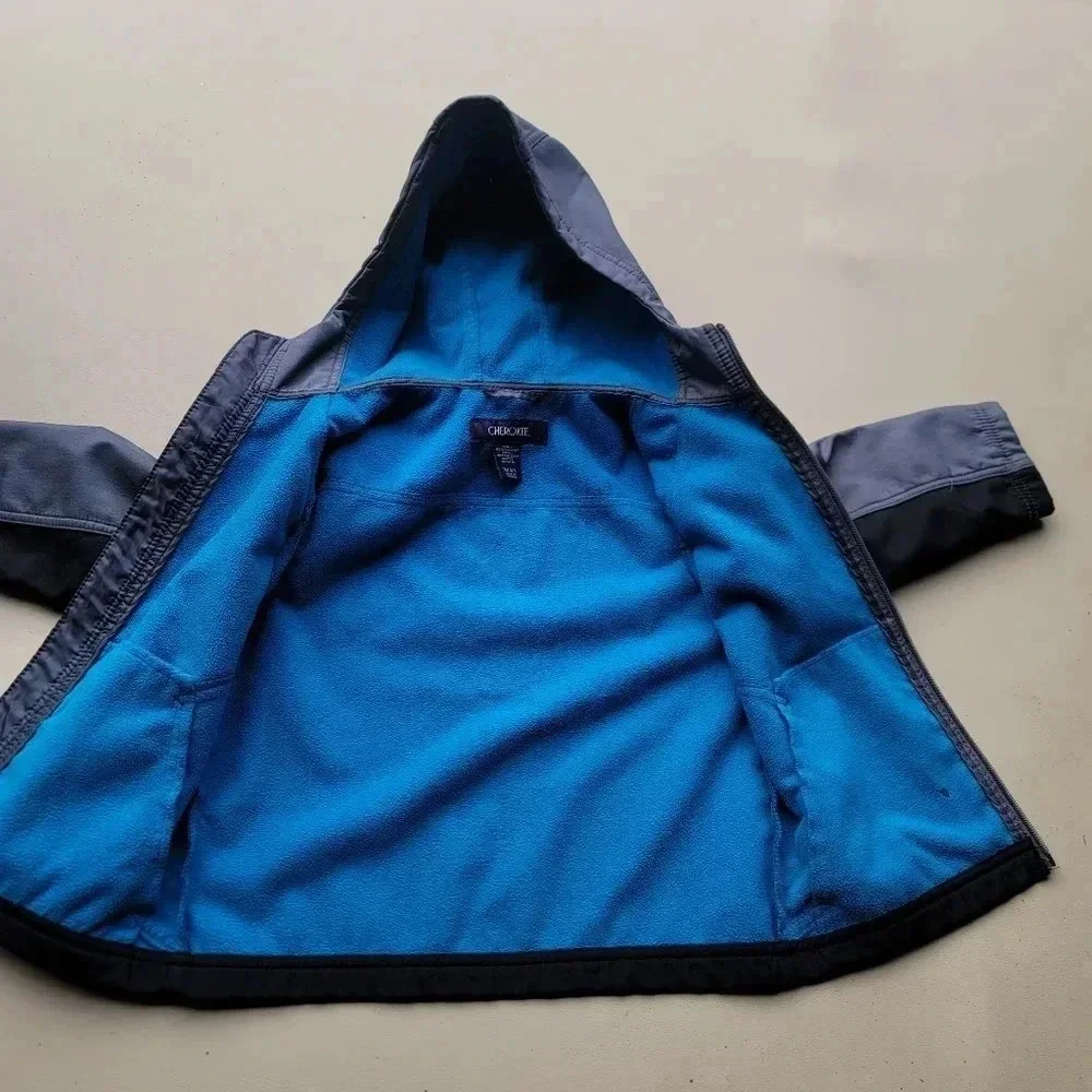 Cherokee Kids Boys Jacket Coat XS 4-5 Blue Fleece Lined Black Gray Full Zip